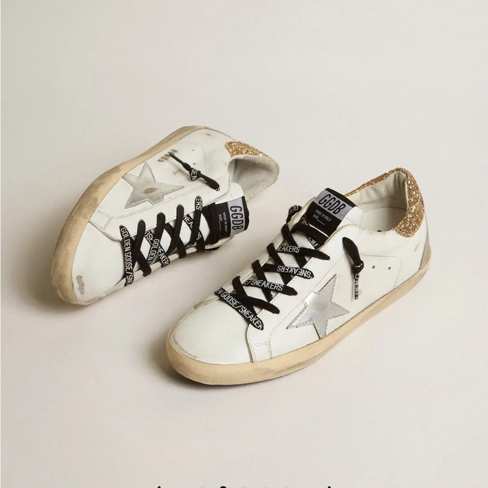 Women's white leather Super-Star with glittery heel tab Size 40 - Picture 1 of 12